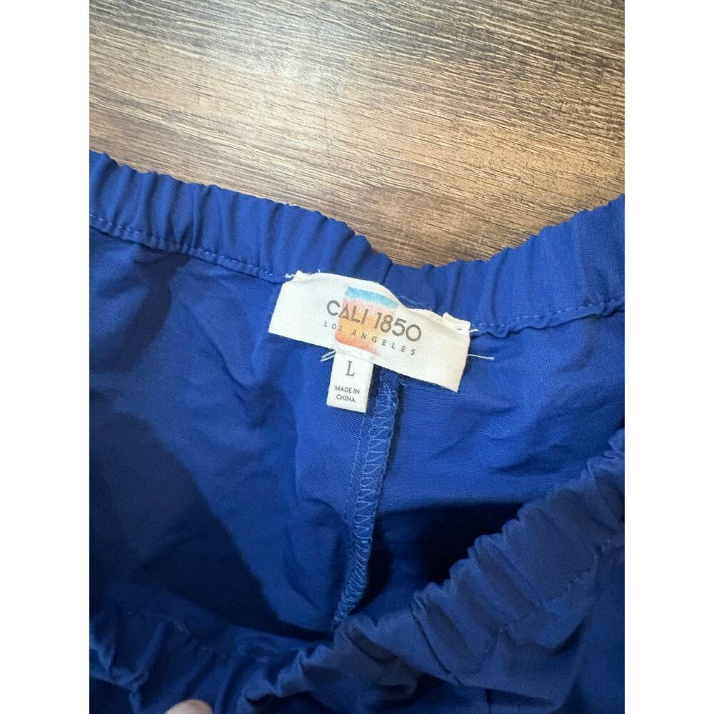 CALI 1850 Track Pant Size L NWT Blue Side Tie Stripe Wide Leg Elastic Waist - Picture 4 of 5
